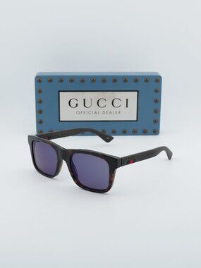 Gucci GG0008S 003 Rectangle Men Sunglasses - Havana\Blue